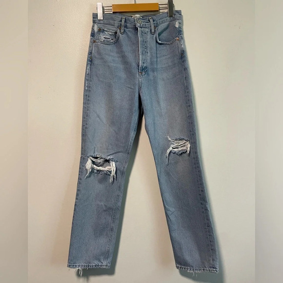 AGOLDE  Light Wash Distressed Denim Jeans, Size 24 - Picture 2 of 13